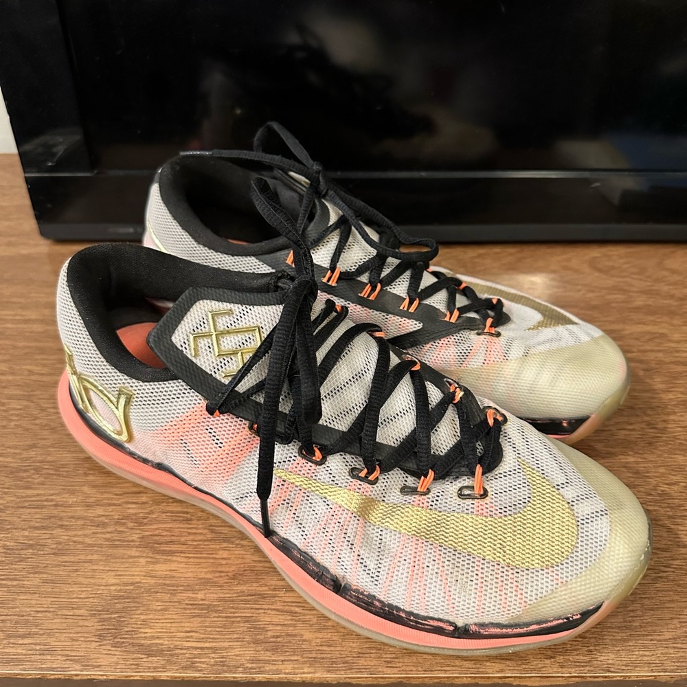 NIKE KD 6 Elite Gold Pink Kevin Durant Mens Size 8 Basketball Shoes